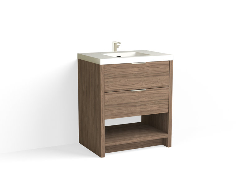 Vue 30" W Freestanding Single Bathroom Vanity, Glossy White/Single, Ashlin, Matte Black