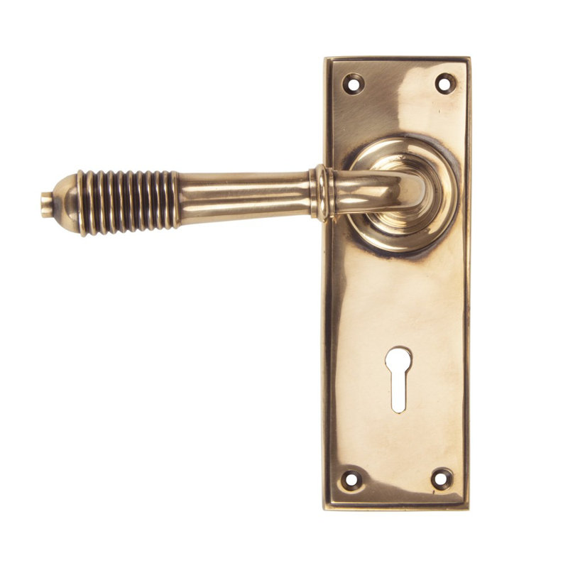 Reeded Lock Door Handle Kit, Polished Bronze
