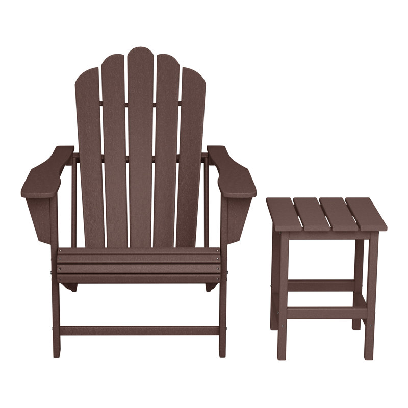 Outdoor Poly Adirondack Chair With Side Table, Brown