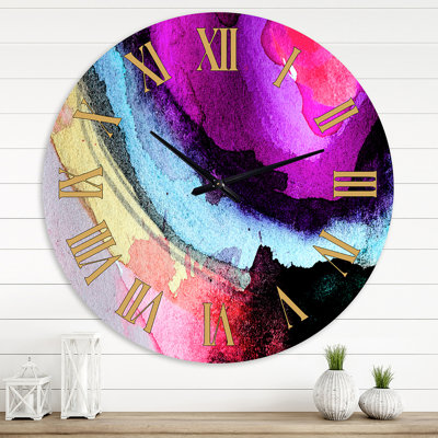 Watercolor Waves of Mauve, bleu et jaune - Horloge murale moderne