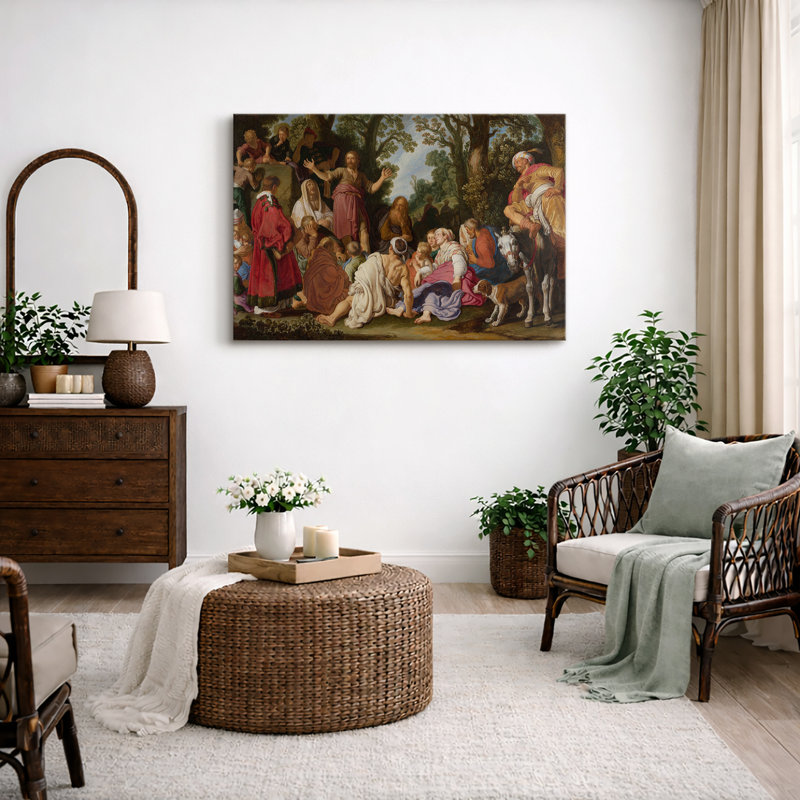 «Jesus Teaching the Crowd», œuvre d'art biblique, images de salon, impression sur toile encadrée., H 32 po x l 48 po