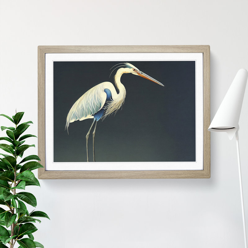 Heron Bird Vol.3 - Single Picture Frame Print, 46cm H x 64cm W x 2cm D, Oak