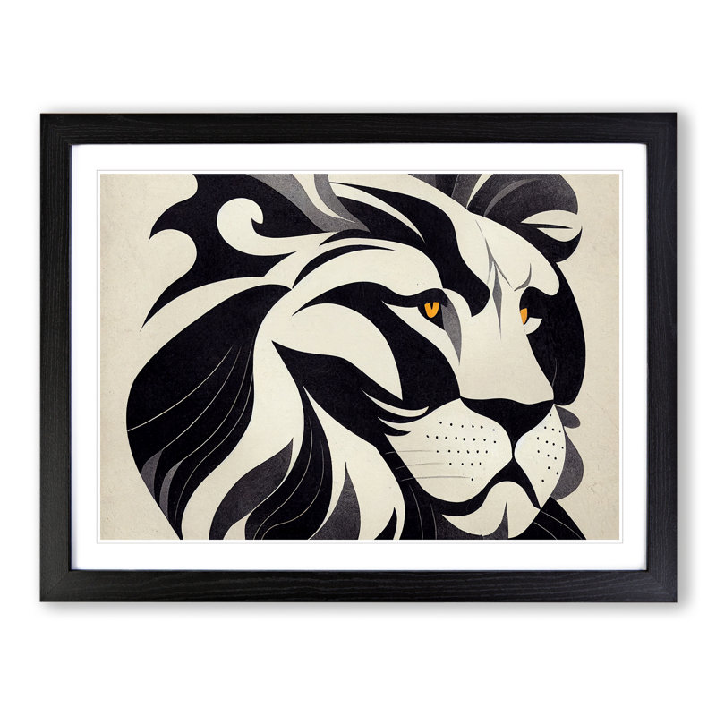 Lion Deco Vol.2 Abstract - Single Picture Frame Print, 46cm H x 64cm W, Black