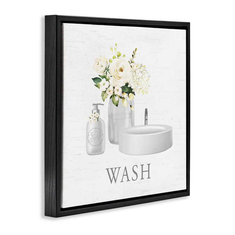 «Wash Hands», art mural encadré flottant, Cadre flottant noir de jais, H 18 po x l 18 po