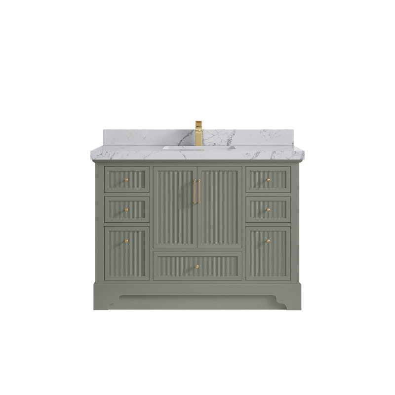 Meuble-lavabo simple autoportant 48 po avec plateau en quartz Alys, Venatino