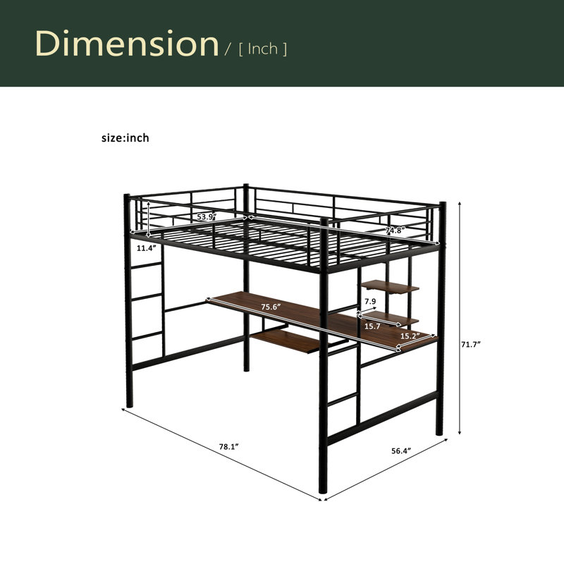 Lit mezzanine avec bureau et tablette