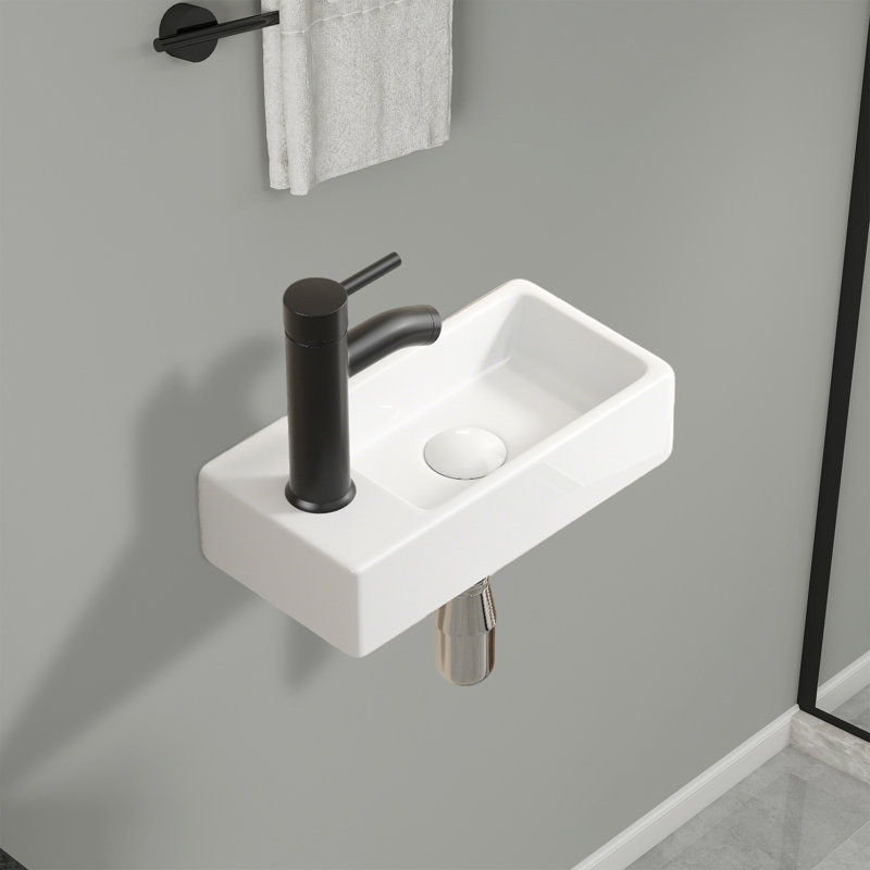 Lavabo mural / vasque rectangulaire en céramique 14,17 po x 7,09 po pour petite salle de bain 