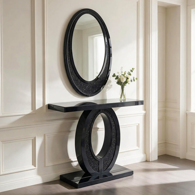 Console en diamant moderne concassée à la main avec miroir, table d'entrée multi-scénario de haute qualité (noir)