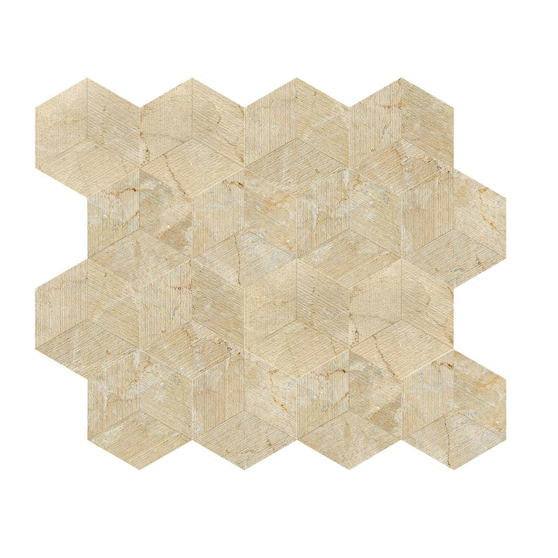 Hexagon Gold Yellow Beige Marble, Beige/Gold