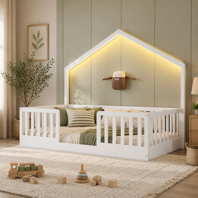 Montessori Floor Bed with LED Light and High Rails