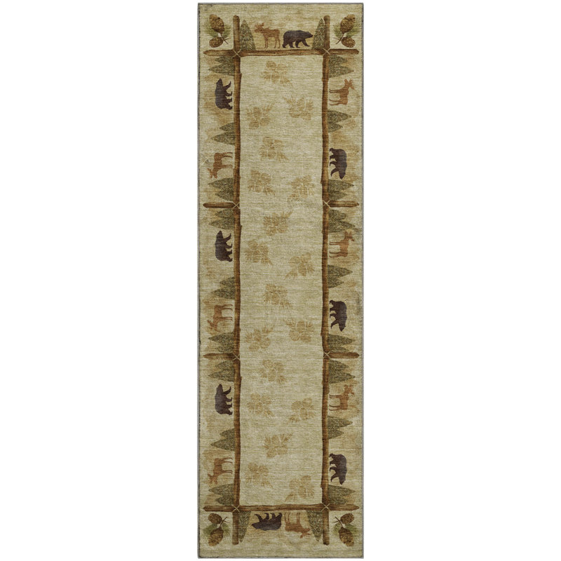 Premium Machine Washable Markhi AMF142 Khaki Rug, Runner 2'3" x 7'6"