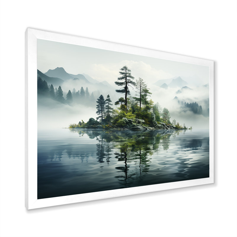 Double exposition Mountain Fog Paradise II sur toile, Cadre photo blanc, H 34 po x l 44 po