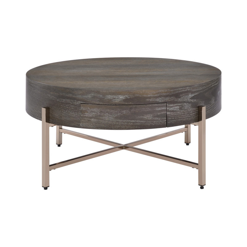 Table basse à tambour avec 1 tiroir, brun clair et champagne