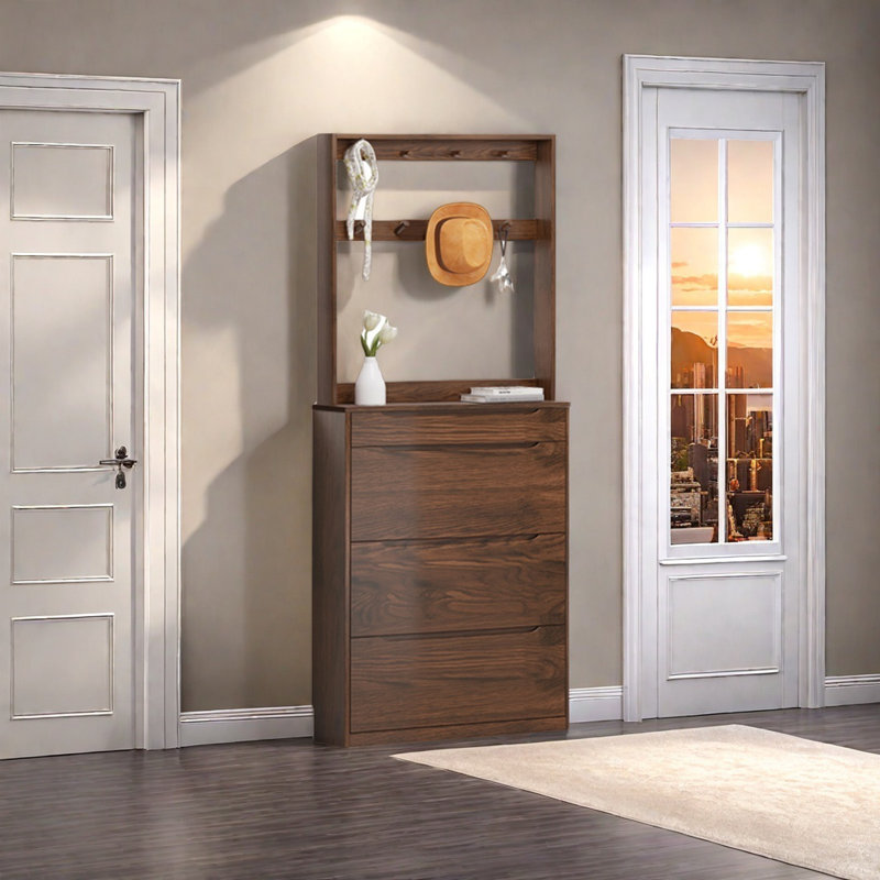 Solid Oak Hall Tree with Shoe Storage
