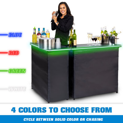 GoBar Portable Double Bar Table Set with Multi-Color LED Lights - Mobile Bartender Station