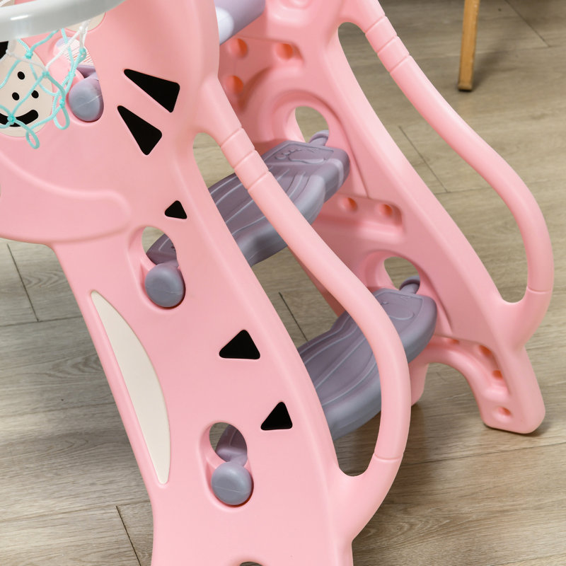 Panier de basket 3 en 1 pour l'intérieur, motif de dessin animé mignon, installation simple et sécurisée, pour les enfants de 18 à 36 mois, rose et gris, montage léger