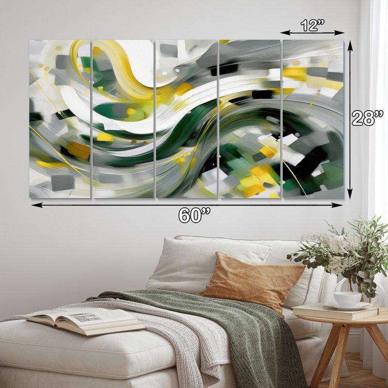 «Yellow Green Abstract Abstract Perspectives I» sur métal 5 pièces