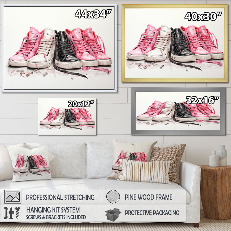 " Fashion Pink Sneakers Obsession II ", Toile tendue, H 34 po x l 44 po x P 1,5 po