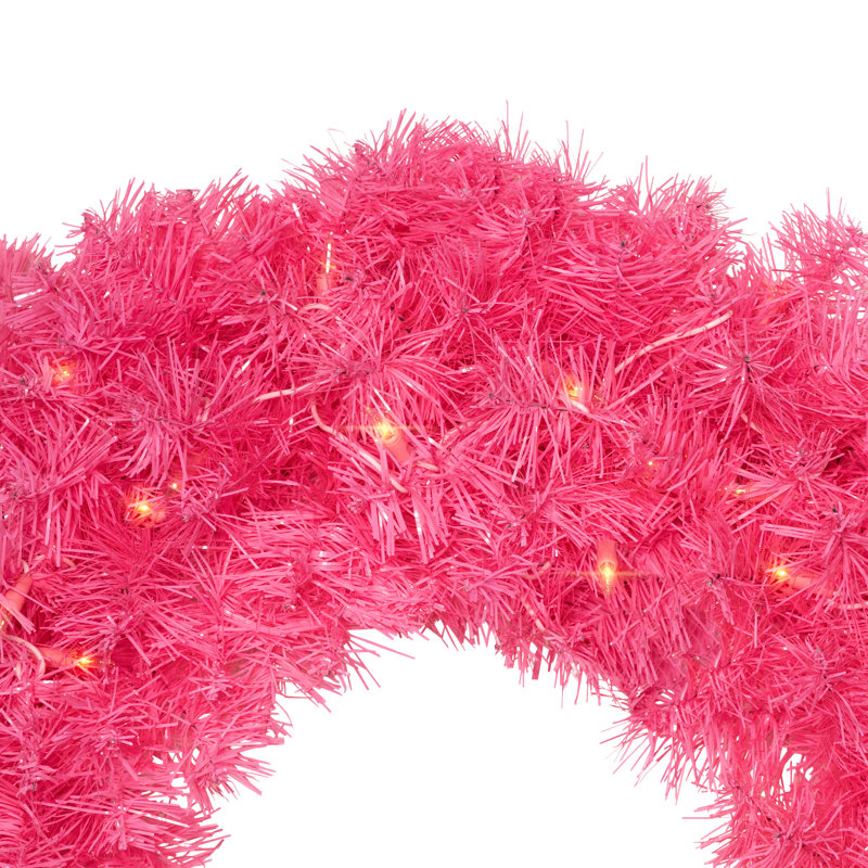 Couronne de Noël artificielle pré-éclairée avec guirlande de Noël - 24 po - lumières claires, Rose