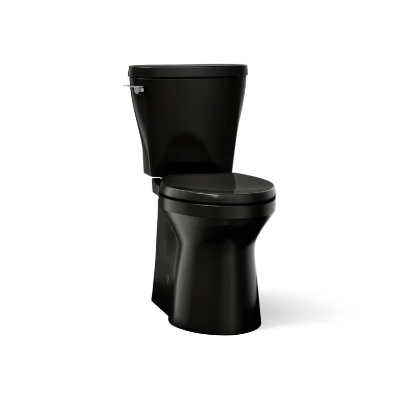 Betello 1.28 GPF (Water Efficient) Elongated Two-Piece Toilet (Seat Not Included), Black , Left-Hand