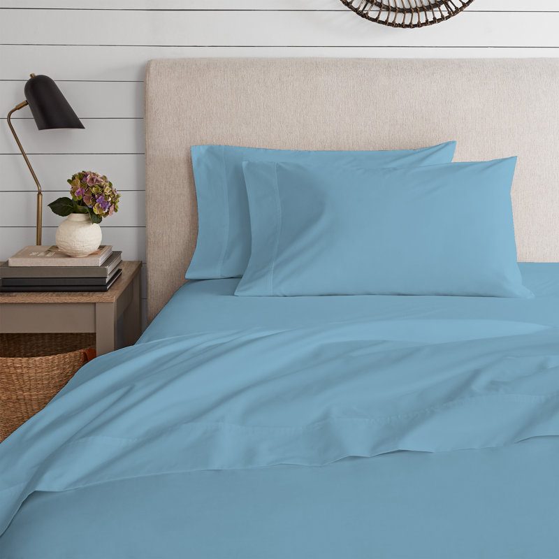 Cotton Blend Jersey Knit Sheet Set, King Sheet Set + Fitted Sheet + Pillowcase, Sky Blue