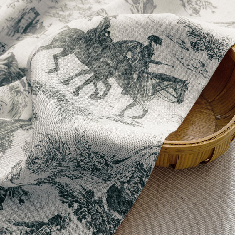 Kitchen Curtains Toile Tier Linen Short Curtains Cafe for Living Room Bathroom Farmhouse French Country Vintage Printed Pattern Rod Pocket 2 Panels