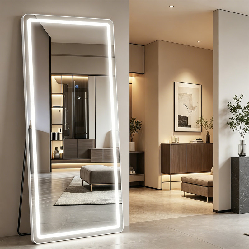 Full-Length Mirror With Stand | Dimmable & 3-Color Light | Floor, Leaning, Or Wall-Mounted | Rectangular Body Mirror For Bedroom, Closet, Living Room