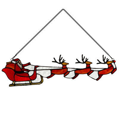 18"W Santa's Sleigh Tiffany-Style Stained Glass Window Panel