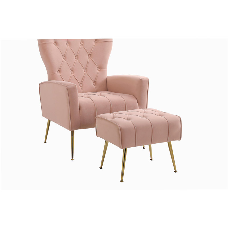 Chaise d'appoint moderne avec repose-pieds, fauteuil confortable pour salon, chambre à coucher, appartement, bureau (rose)