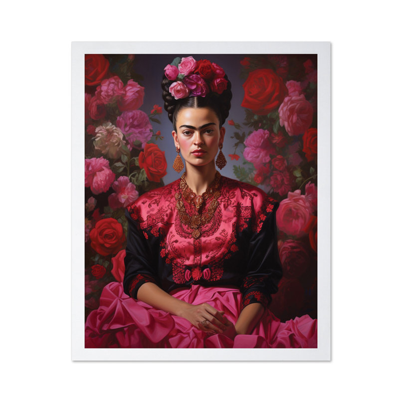 Portrait floral rose Frida, Poster, White Framed, 08"H x 10"W