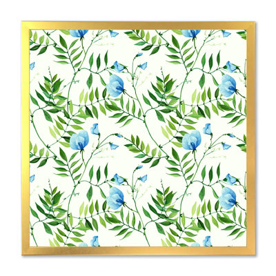 " Tropical Leaves With Little Blue Flowers " Painting Print