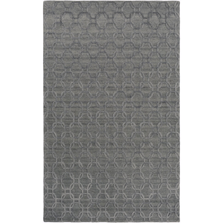Tapis gris moyen tissé à la main géométrique/noir Elvira