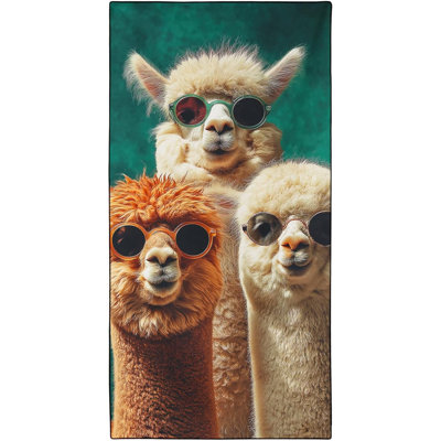 Serviette de plage Alpaca surdimensionnée 32 po x 63 po, lunettes de soleil élégantes à imprimé lama animal, serviettes en microfibre à séchage rapide sans sable pour la plage