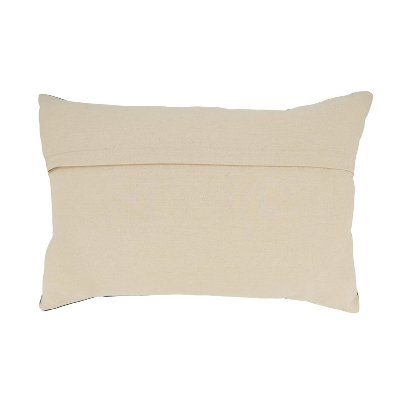 Blue and Beige Embroidered Velvet Rectangular Throw Pillow