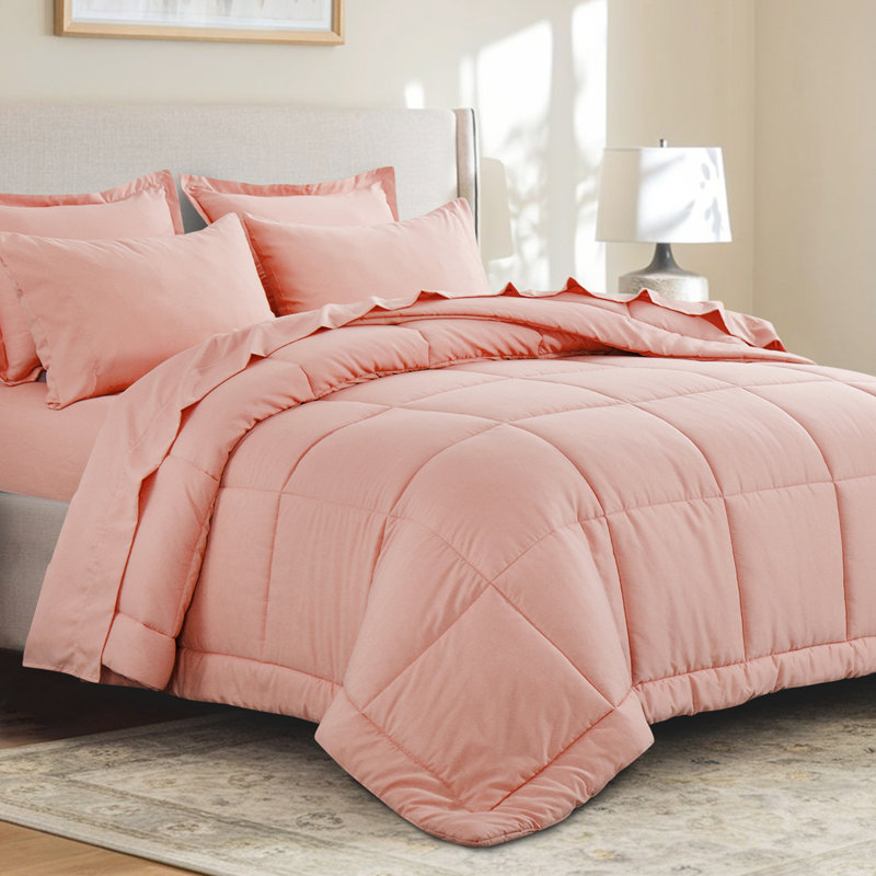 Ensemble d'édredon en microfibre 5/7-pièces , Rose, Édredon double et 6 pièces supplémentaires