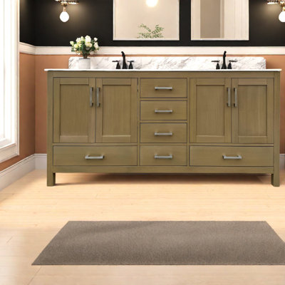 Spacious Oak Vanity Cabinet With Double Sink For Modern Bathrooms