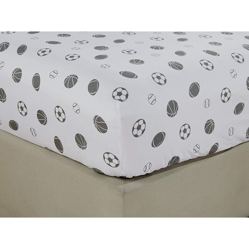 Twin White and Gray Sports Print Microfiber Sheet Set