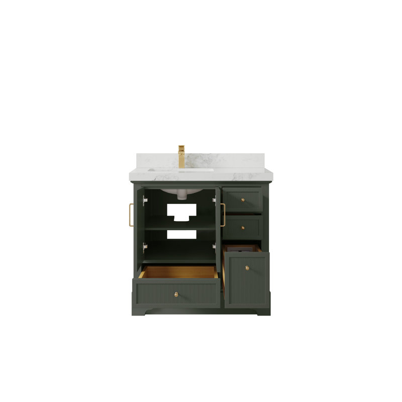 Meuble-lavabo simple 36 po avec plateau en quartz Alys, Calacatta Nuvo