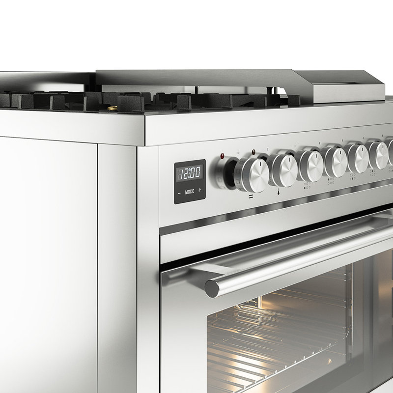 ILVE ProfessionalPlus II 48 Dual Fuel Range, knobs, Stainless Steel, Liquid Propane