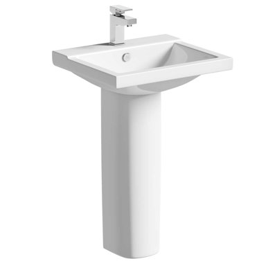 White Stone 850mm L x 560mm W White Ceramic Rectangular Sink with Overflow