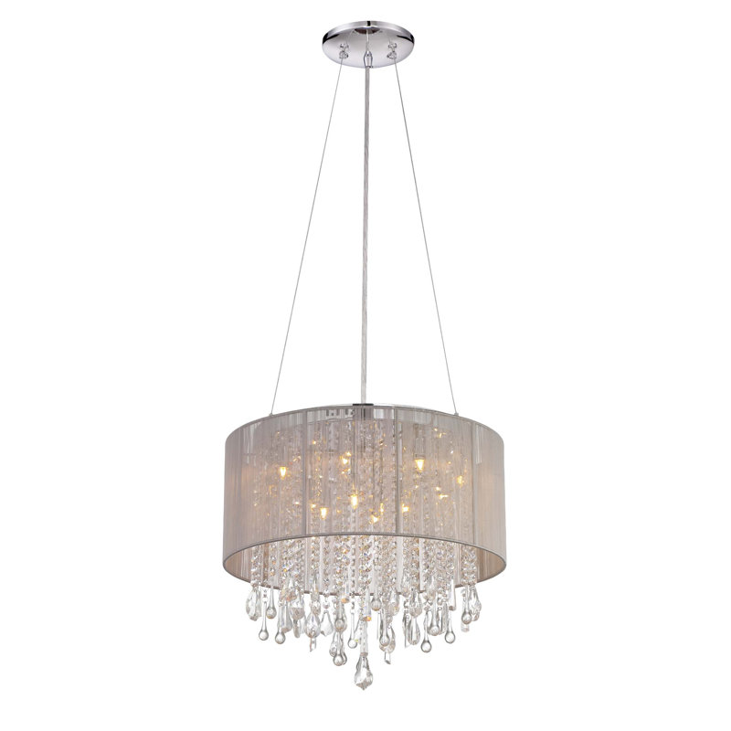 Macalester 12 - Light Steel Dimmable Drum Chandelier, Taupe, 18.5" H x 20" W