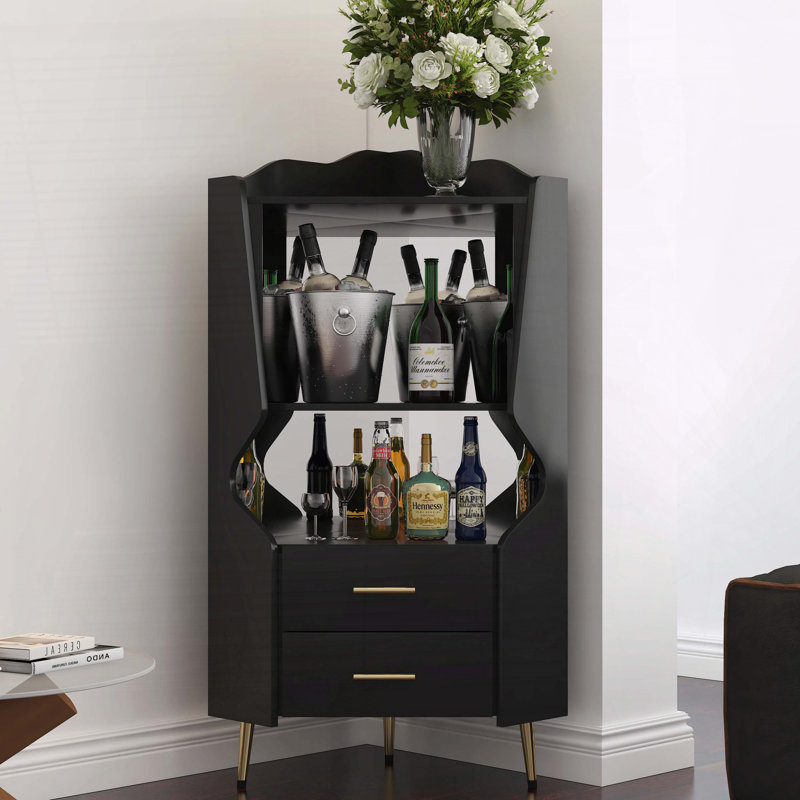 Bar en bois avec dossier en miroir, Noir