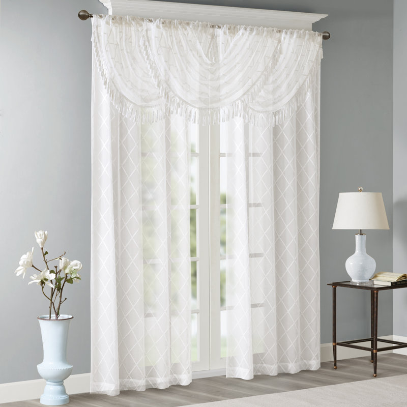 White Sheer Embroidered Waterfall Valance with Tassels