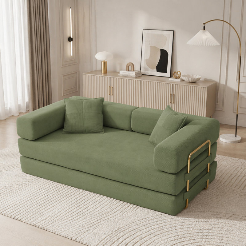 Canapé-lit modulaire en velours côtelé avec accoudoirs mobiles et sans assemblage, Green Corduroy, Green