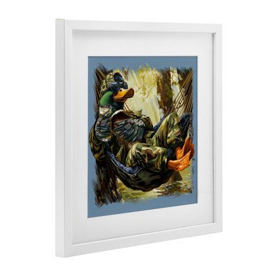 Mallard Hammock in Camo Framed Print Under Glass, design by Jim Baldwin