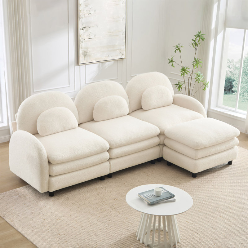Canapé 3 places Teddy, Beige, H 35,4 po x l 98,2 po x P 55,5 po