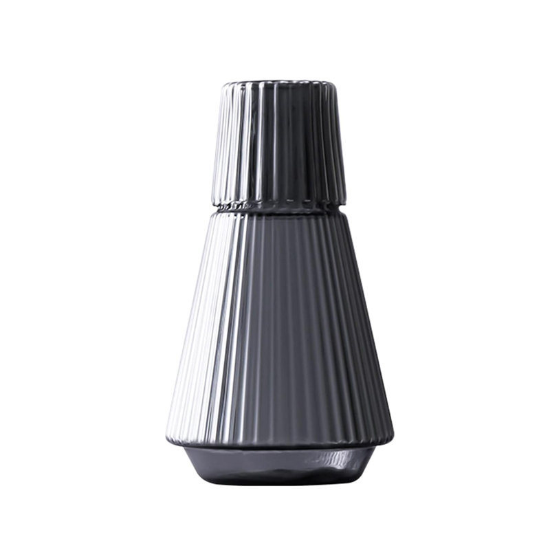 Ensemble 2 pièces carafe et tasse côtelées, Gris rétro