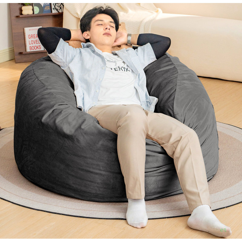 Fauteuil à billes 4 po, Velours litchi gris