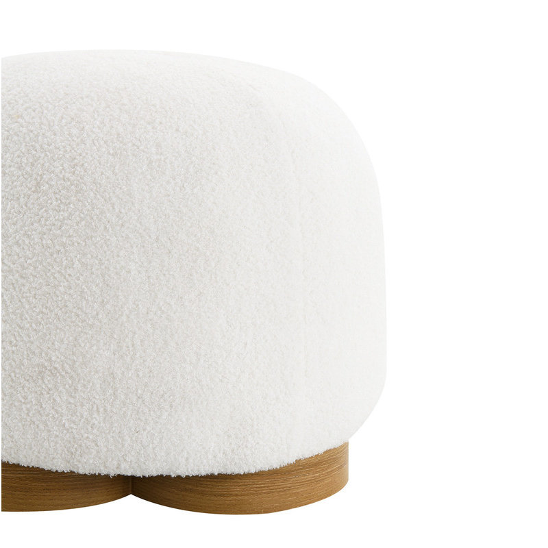 Fully Assembled Round Soft Teddy Fabric Upholstered Ottoman, Footstool with Soft Padded Seat, Fully Assembled Modern Sofa Couch Footrest, Extra Seating for Bedroom Entryway, White