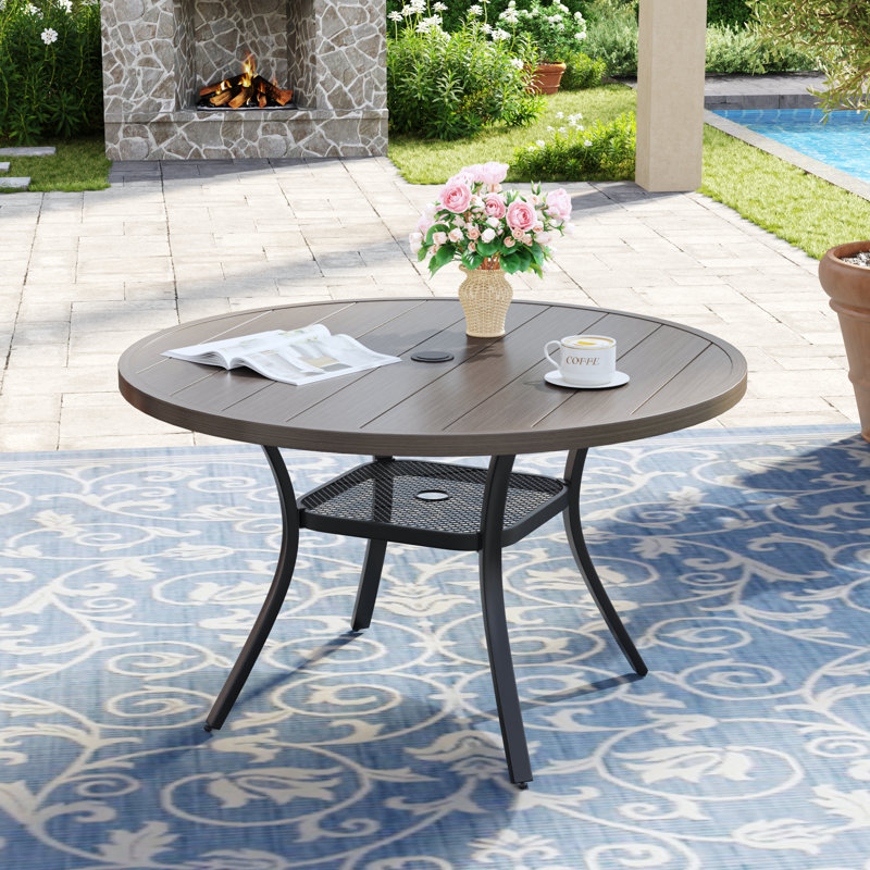 41" Round Patio Table With Storage Shelf, Brush Wood Gray